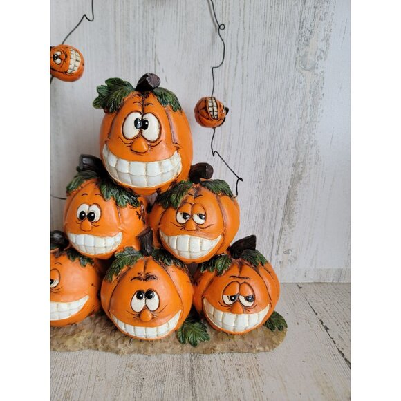 Vintage pumpkin stack funny face smiling hanging Halloween home decor - Picture 3 of 8